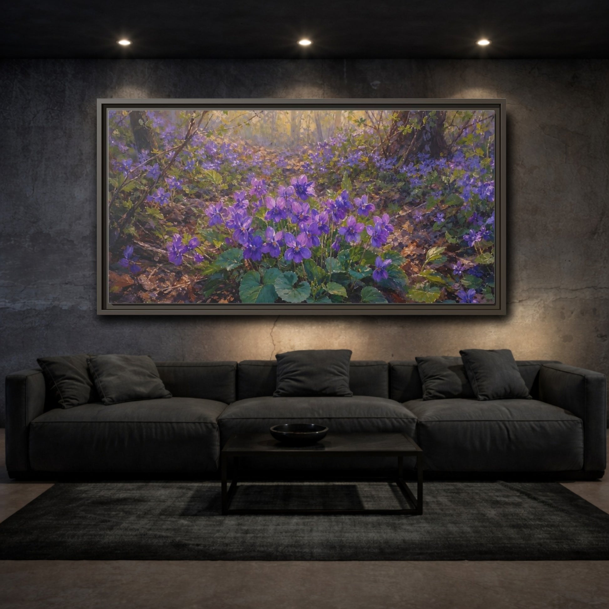 Mockup 3. Nature Purple Violets Purple Violets shown as stretched canvas wall art