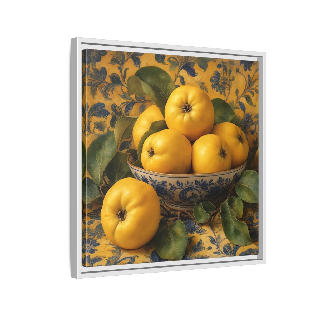 Side Mockup 10. Nature Quinces Yellow Quinces shown as stretched canvas wall art