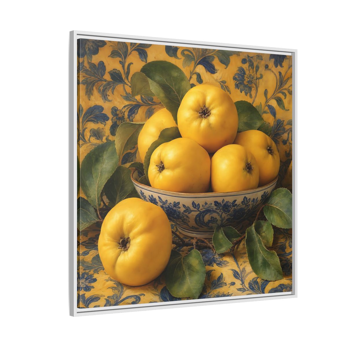 Side Mockup 4. Nature Quinces Yellow Quinces shown as stretched canvas wall art