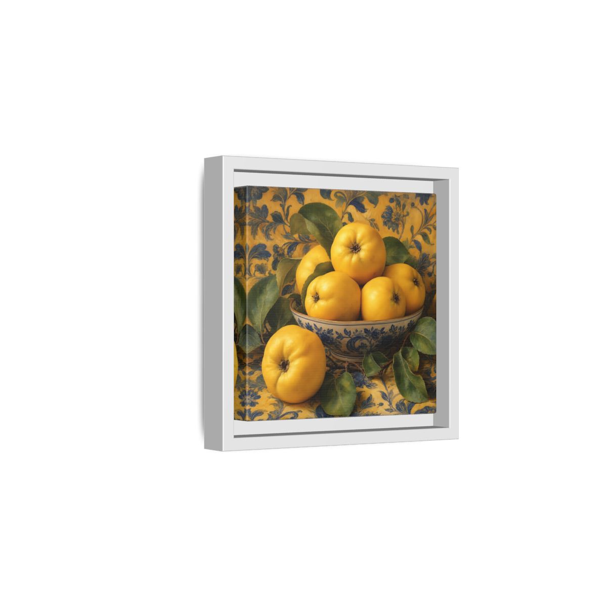 Side Mockup 1. Nature Quinces Yellow Quinces shown as stretched canvas wall art