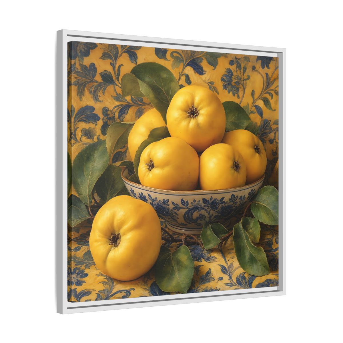 Side Mockup 26. Nature Quinces Yellow Quinces shown as stretched canvas wall art