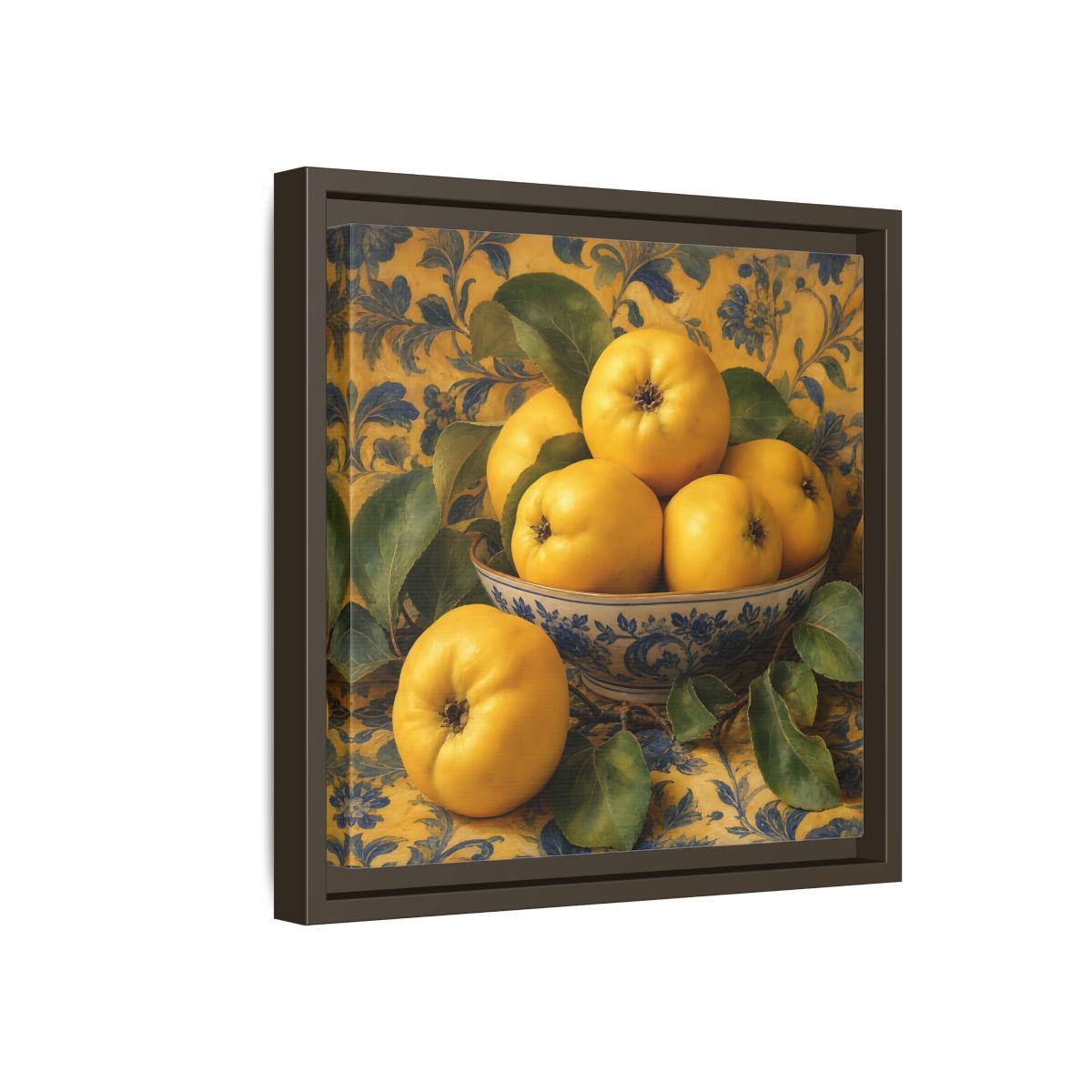 Side Mockup 17. Nature Quinces Yellow Quinces shown as stretched canvas wall art