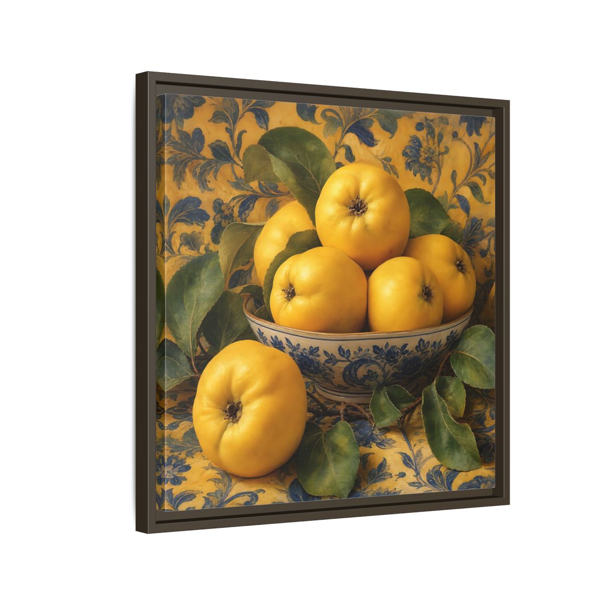 Side Mockup 11. Nature Quinces Yellow Quinces shown as stretched canvas wall art
