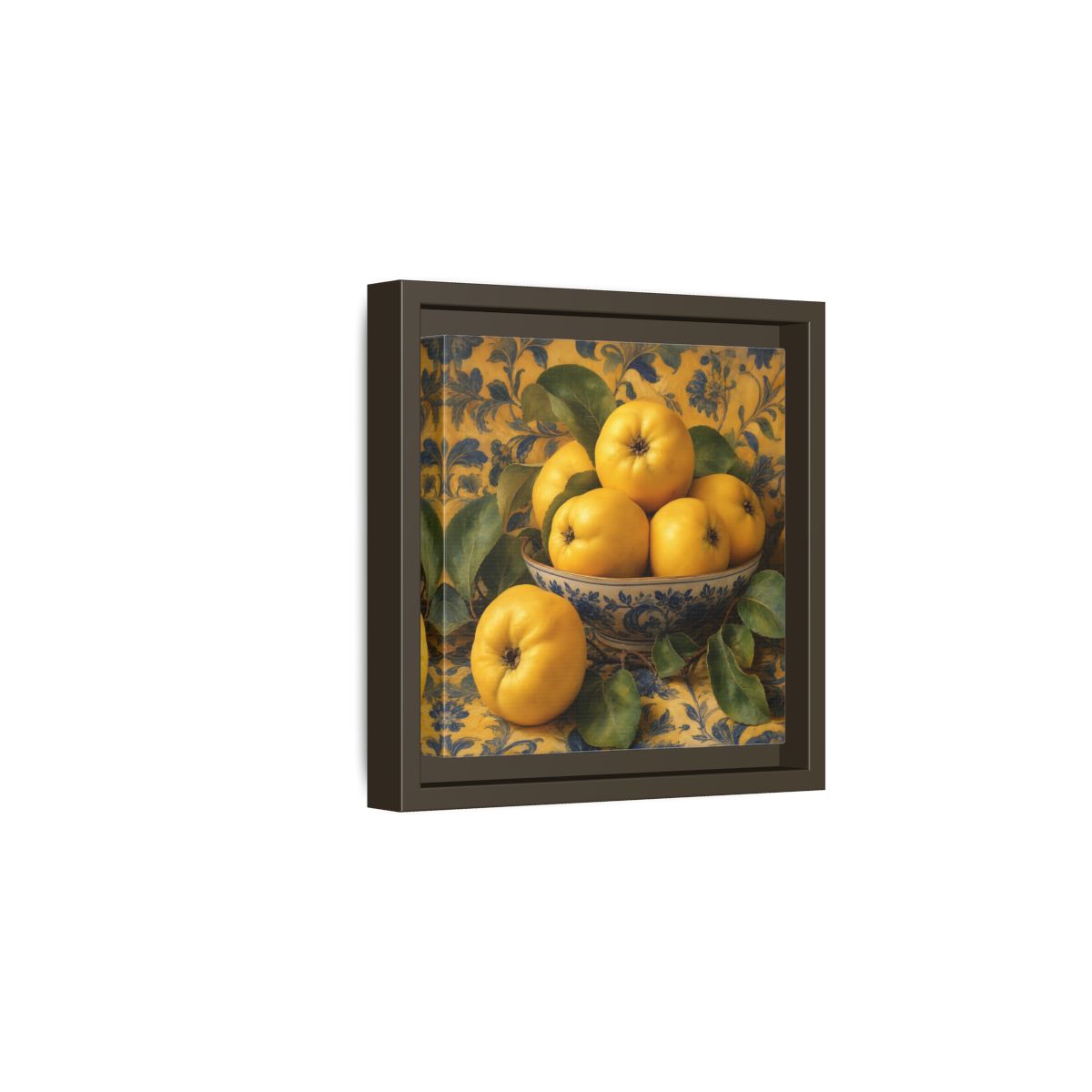 Side Mockup 2. Nature Quinces Yellow Quinces shown as stretched canvas wall art
