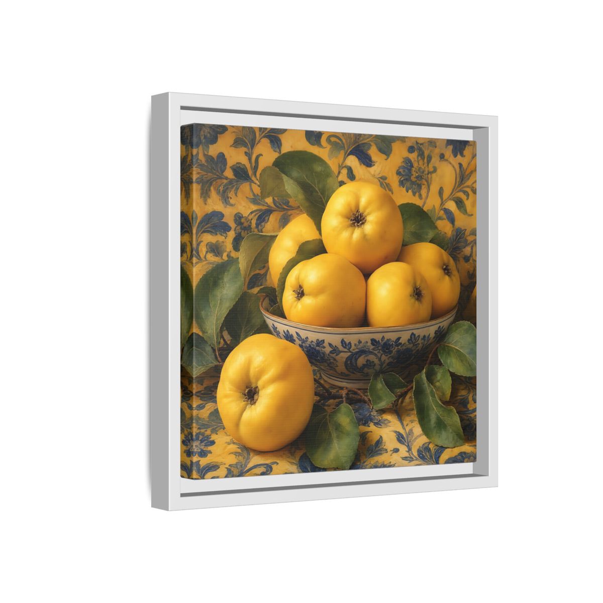 Side Mockup 16. Nature Quinces Yellow Quinces shown as stretched canvas wall art