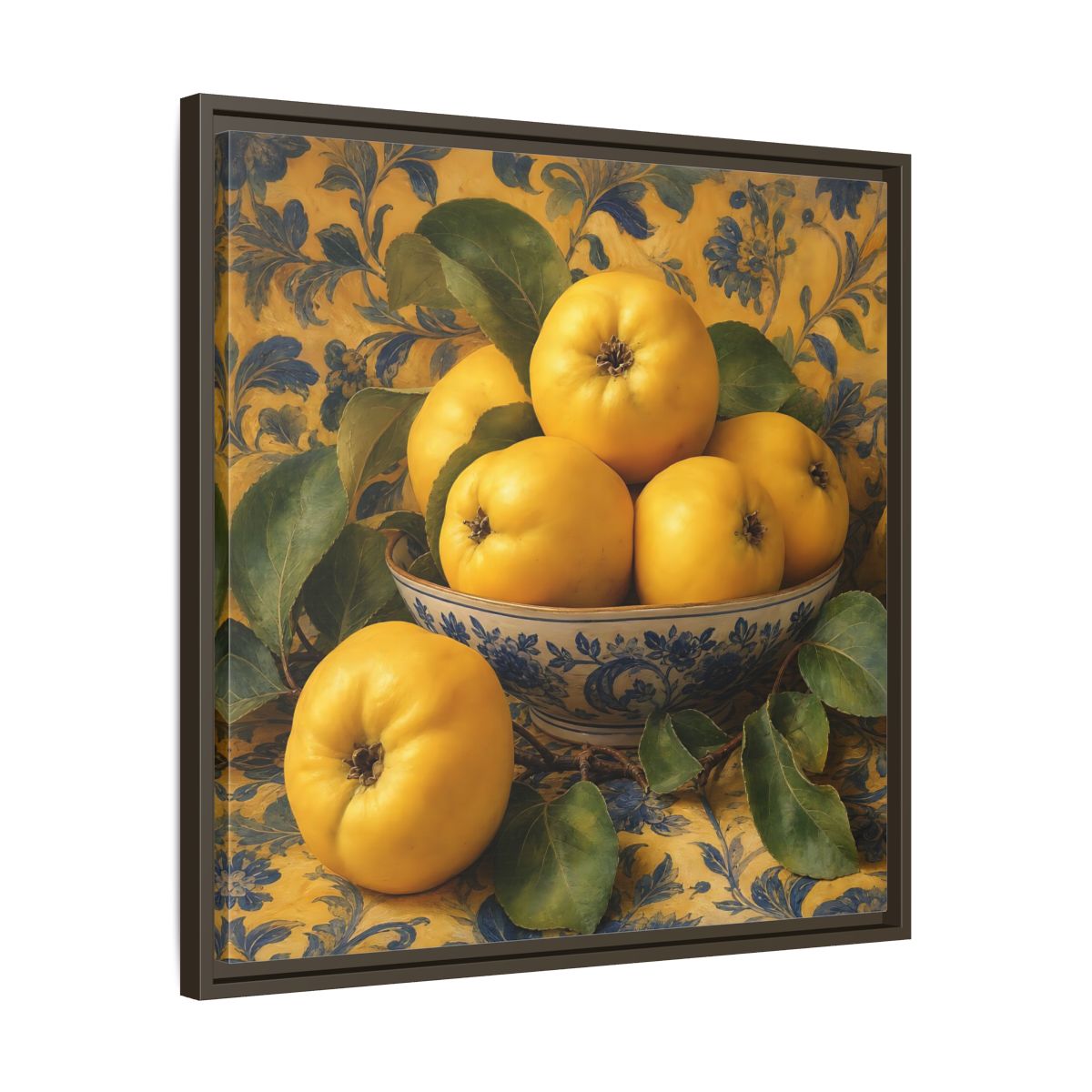 Side Mockup 27. Nature Quinces Yellow Quinces shown as stretched canvas wall art