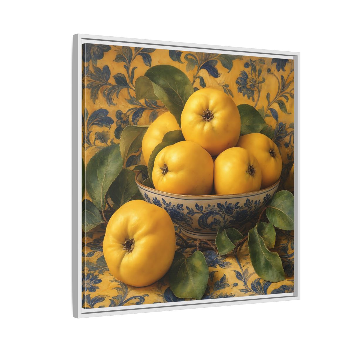 Side Mockup 7. Nature Quinces Yellow Quinces shown as stretched canvas wall art