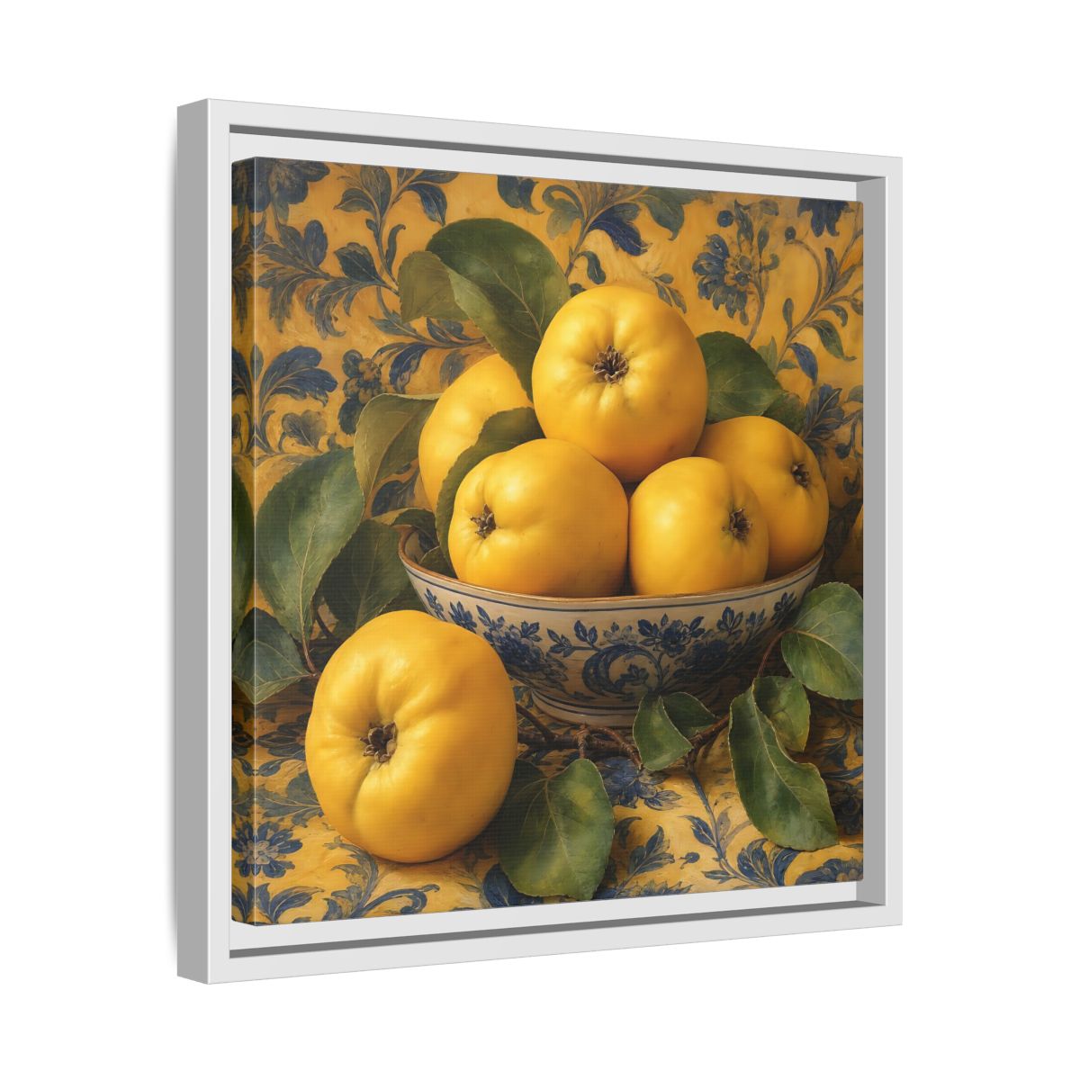 Side Mockup 28. Nature Quinces Yellow Quinces shown as stretched canvas wall art