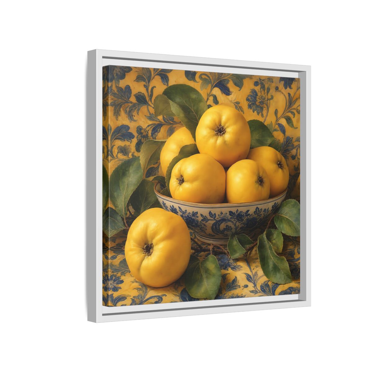 Side Mockup 13. Nature Quinces Yellow Quinces shown as stretched canvas wall art