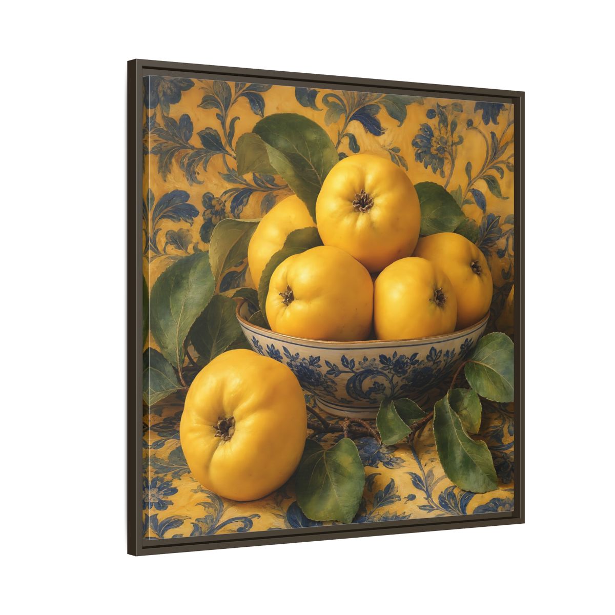 Side Mockup 8. Nature Quinces Yellow Quinces shown as stretched canvas wall art