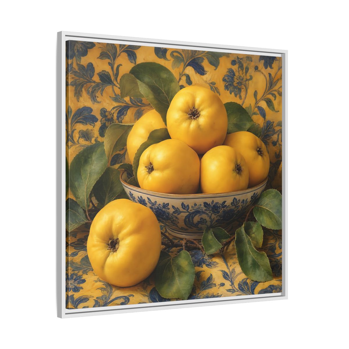 Side Mockup 25. Nature Quinces Yellow Quinces shown as stretched canvas wall art