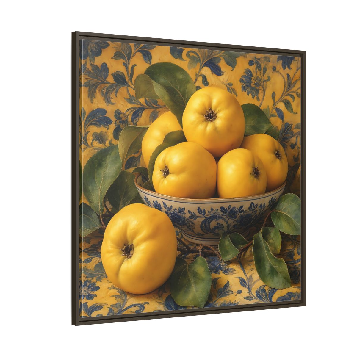 Side Mockup 5. Nature Quinces Yellow Quinces shown as stretched canvas wall art