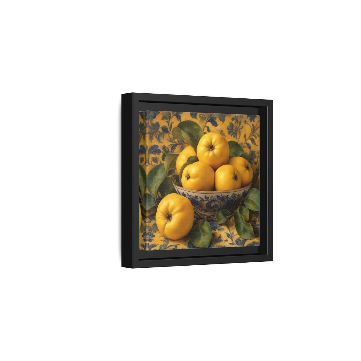 Side Mockup 3. Nature Quinces Yellow Quinces shown as stretched canvas wall art