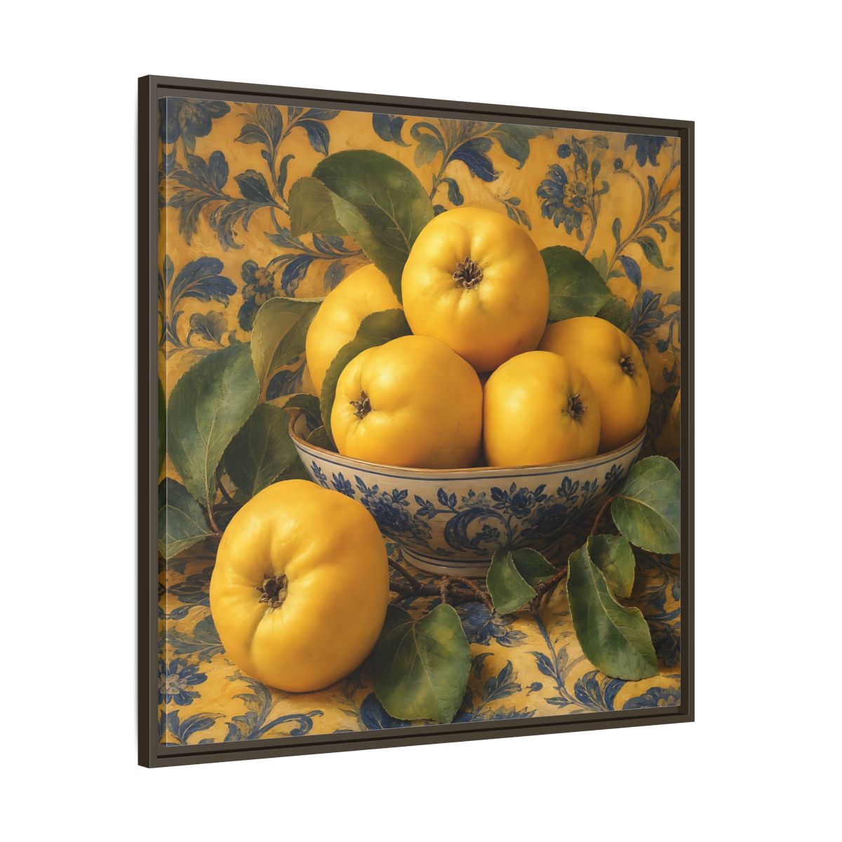 Main Mockup. Nature Quinces Yellow Quinces shown as stretched canvas wall art