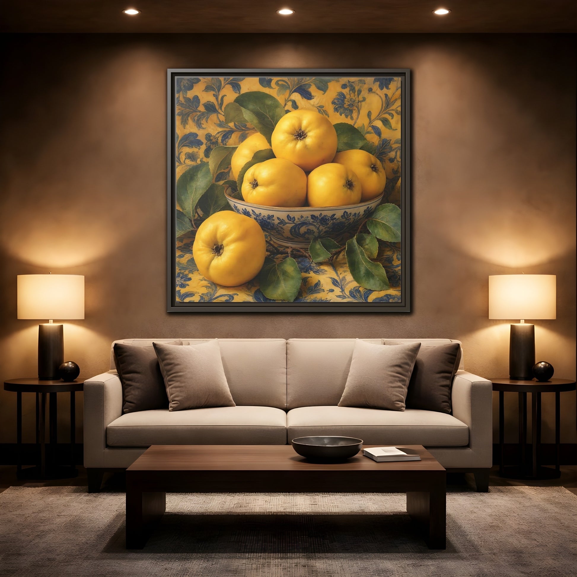 Mockup 2. Nature Quinces Yellow Quinces shown as stretched canvas wall art