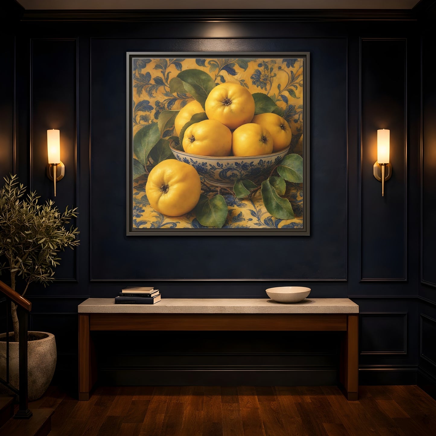 Mockup 4. Nature Quinces Yellow Quinces shown as stretched canvas wall art