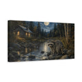 Side Mockup 3. Nature Raccoon Moonlit Forest shown as stretched canvas wall art