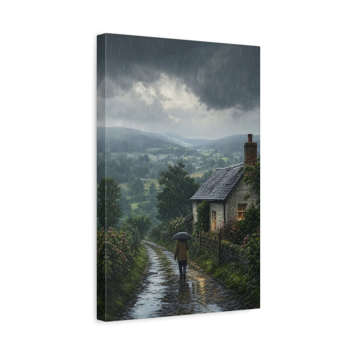 Side Mockup 4. Nature Rainy Landscape Rainy Landscape shown as stretched canvas wall art