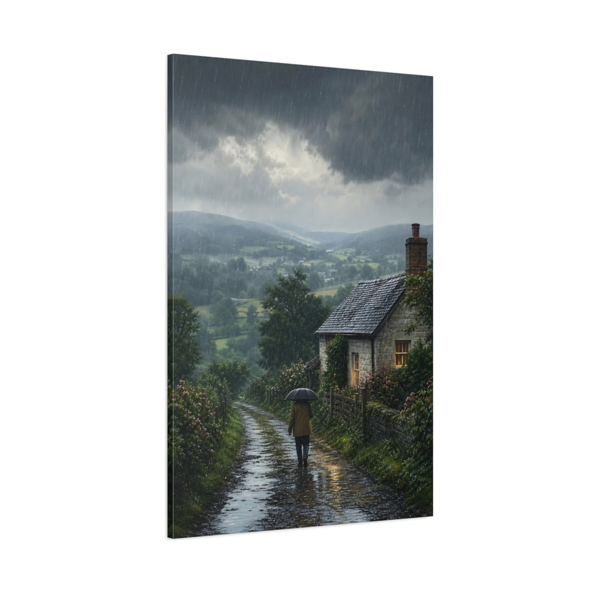 Side Mockup 1. Nature Rainy Landscape Rainy Landscape shown as stretched canvas wall art