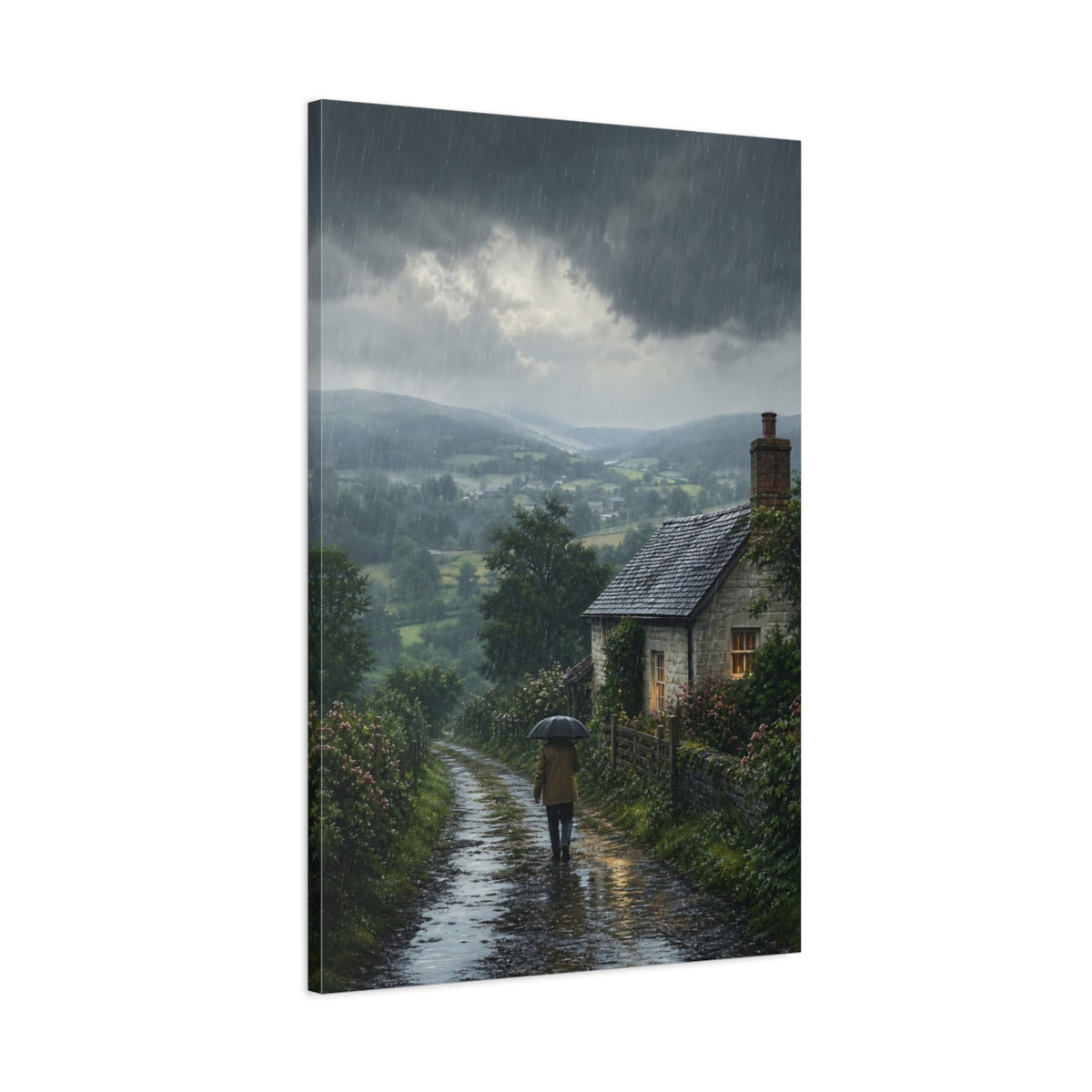 Main Mockup. Nature Rainy Landscape Rainy Landscape shown as stretched canvas wall art