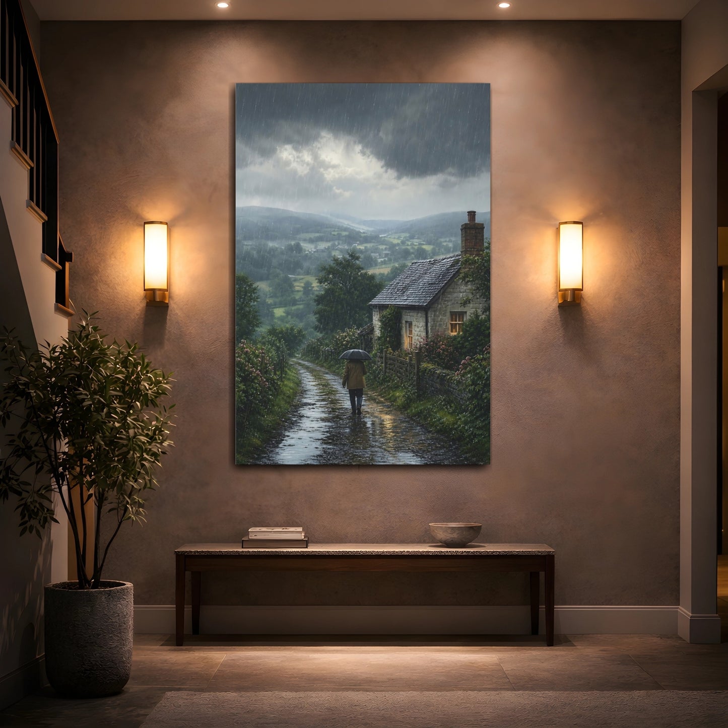 Mockup 2. Nature Rainy Landscape Rainy Landscape shown as stretched canvas wall art