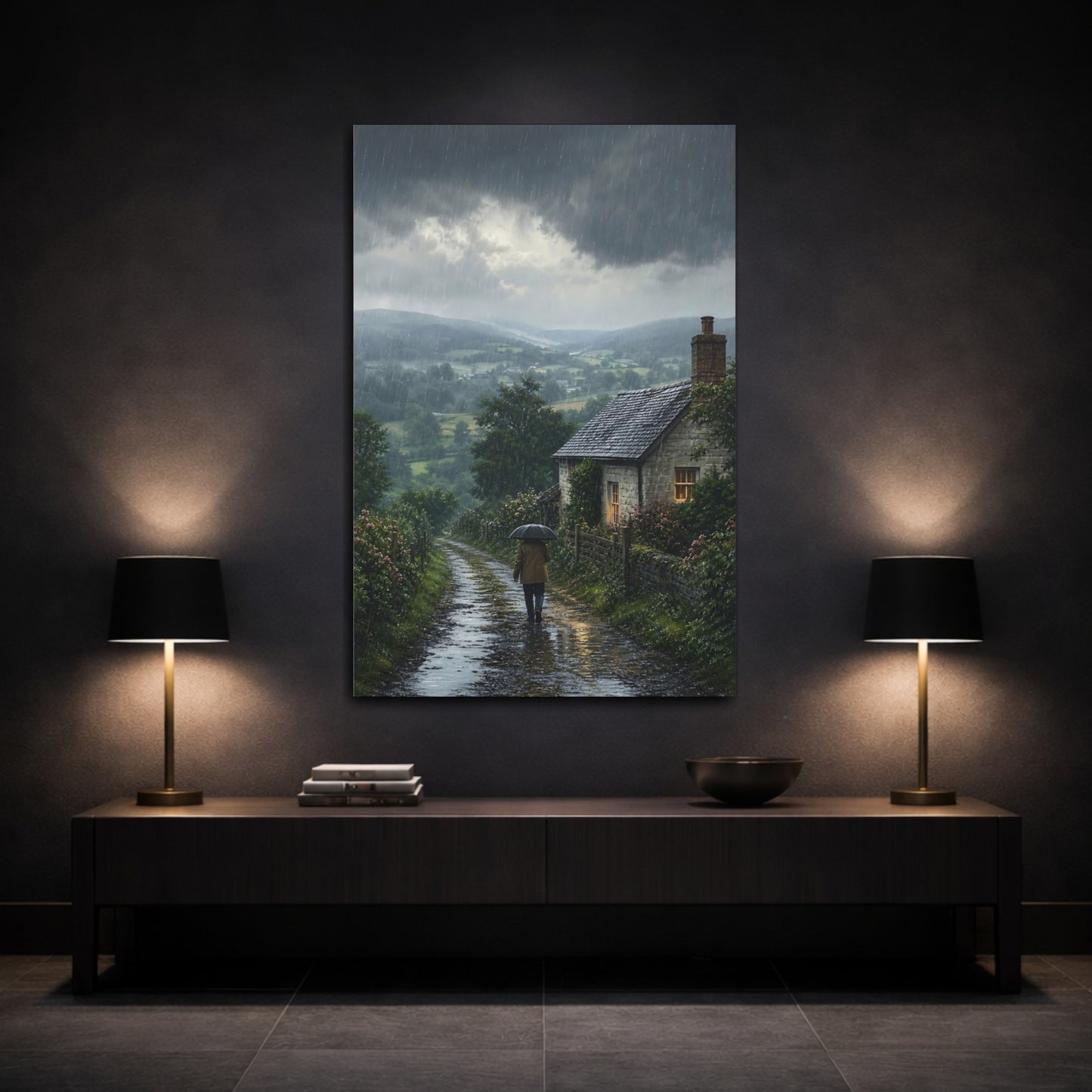 Mockup 3. Nature Rainy Landscape Rainy Landscape shown as stretched canvas wall art