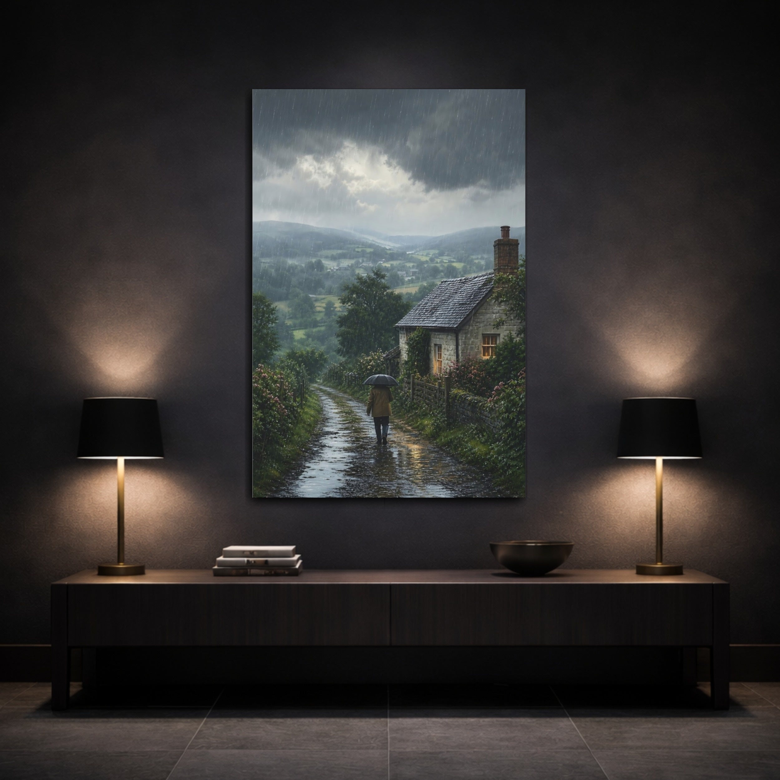 Mockup 3. Nature Rainy Landscape Rainy Landscape shown as stretched canvas wall art