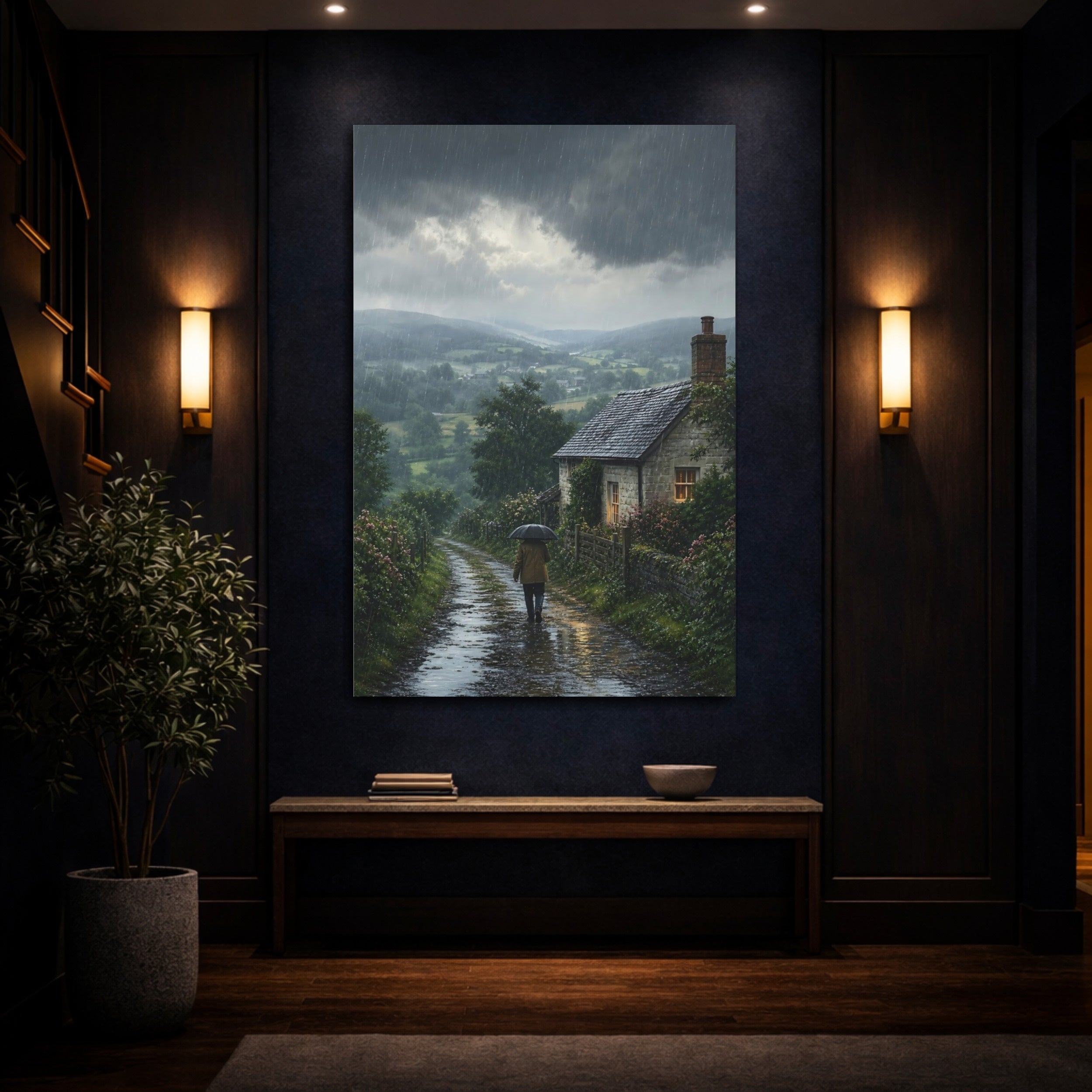 Mockup 4. Nature Rainy Landscape Rainy Landscape shown as stretched canvas wall art