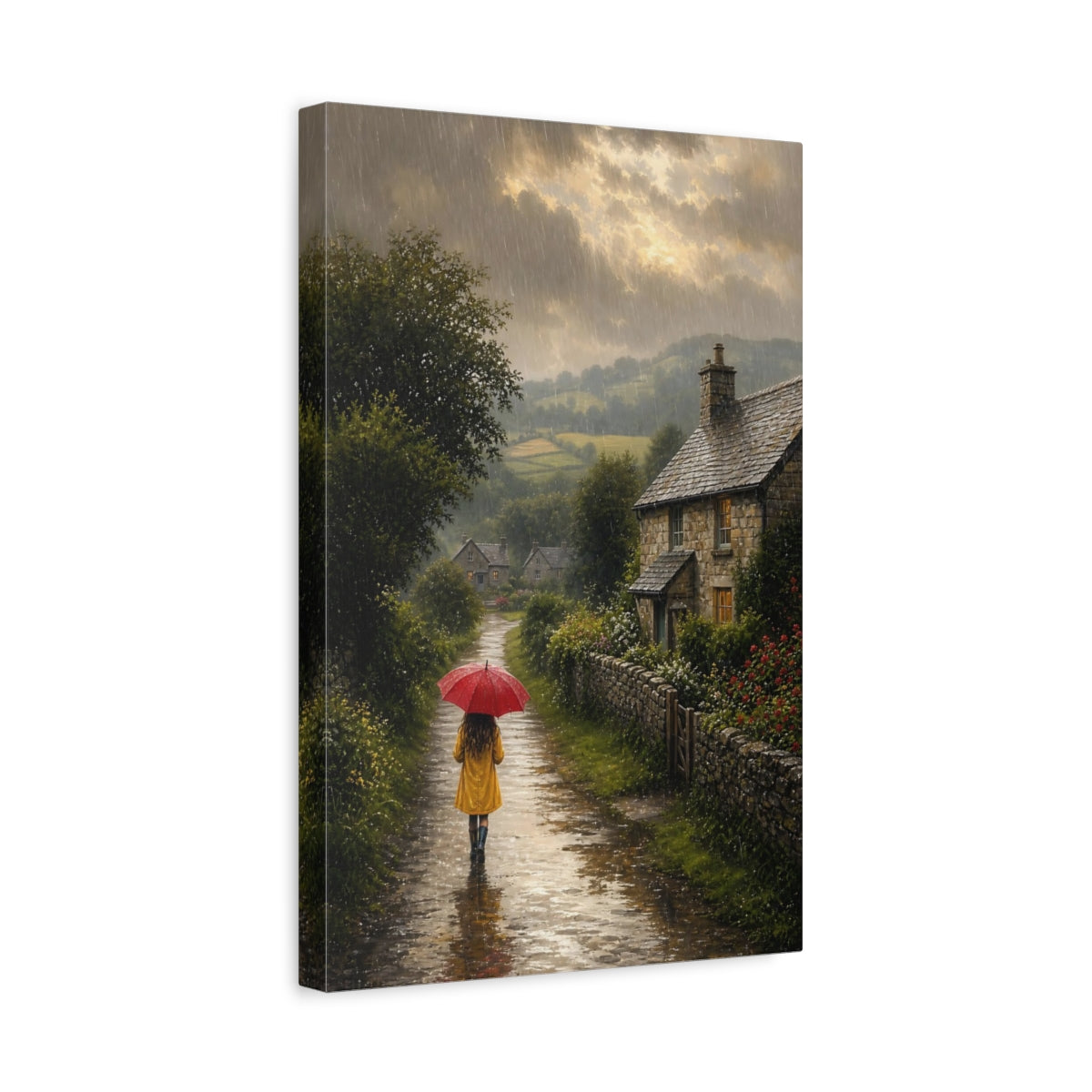 Side Mockup 4. Nature Rainy Lane Rainy Country Lane shown as stretched canvas wall art