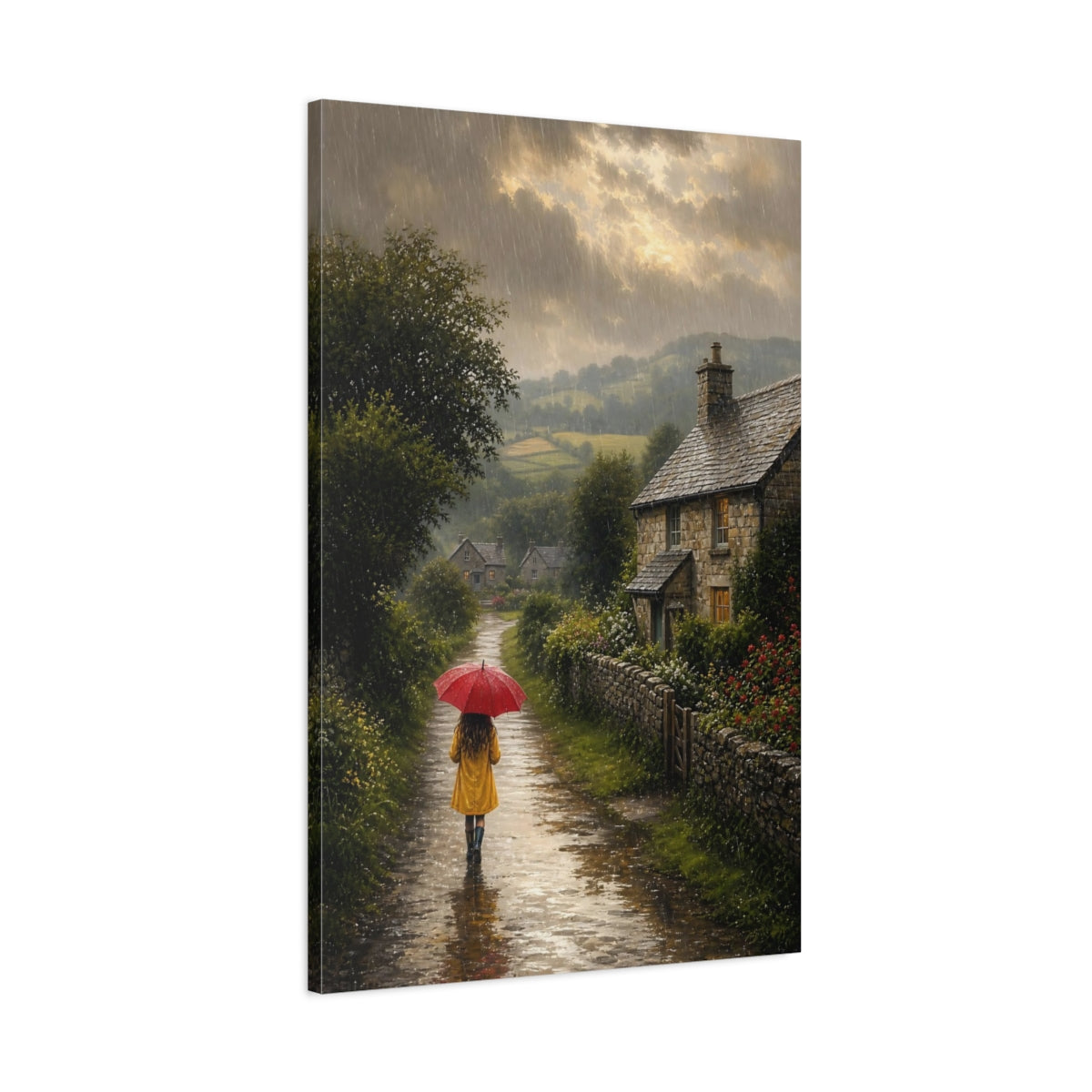 Main Mockup. Nature Rainy Lane Rainy Country Lane shown as stretched canvas wall art