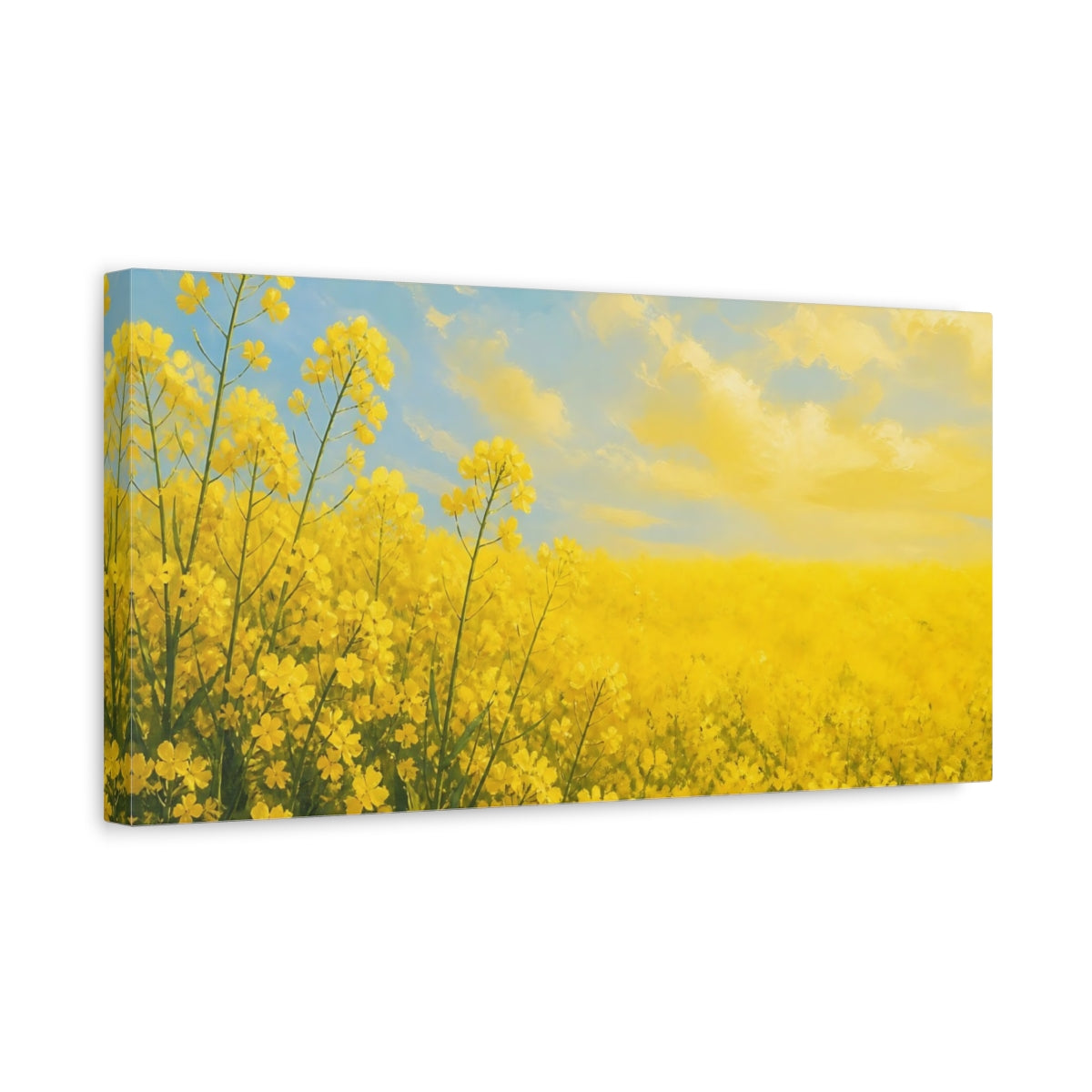 Side Mockup 3. Nature Rapeseed Field Yellow Landscape shown as stretched canvas wall art