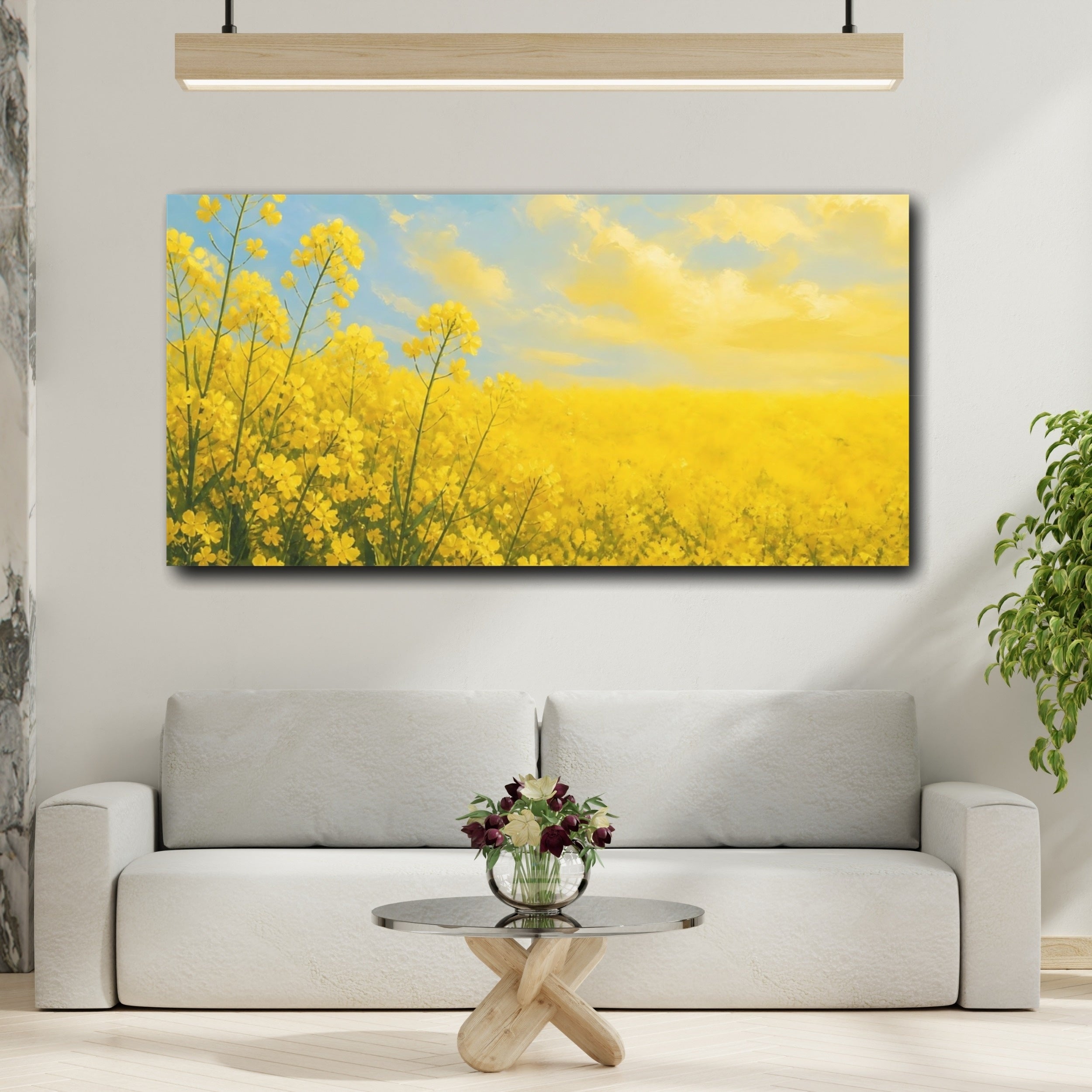 Mockup 2. Nature Rapeseed Field Yellow Landscape shown as stretched canvas wall art