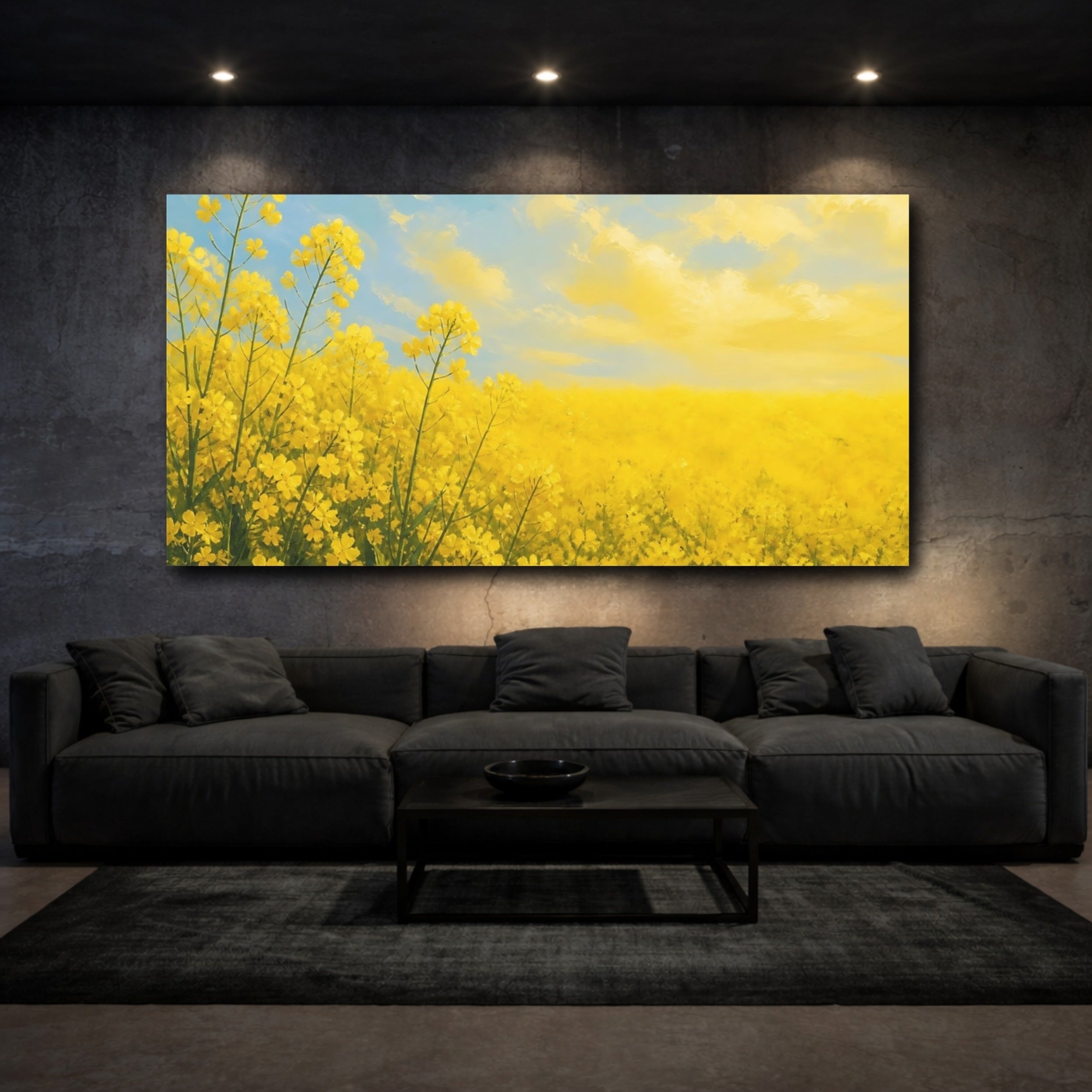 Mockup 3. Nature Rapeseed Field Yellow Landscape shown as stretched canvas wall art