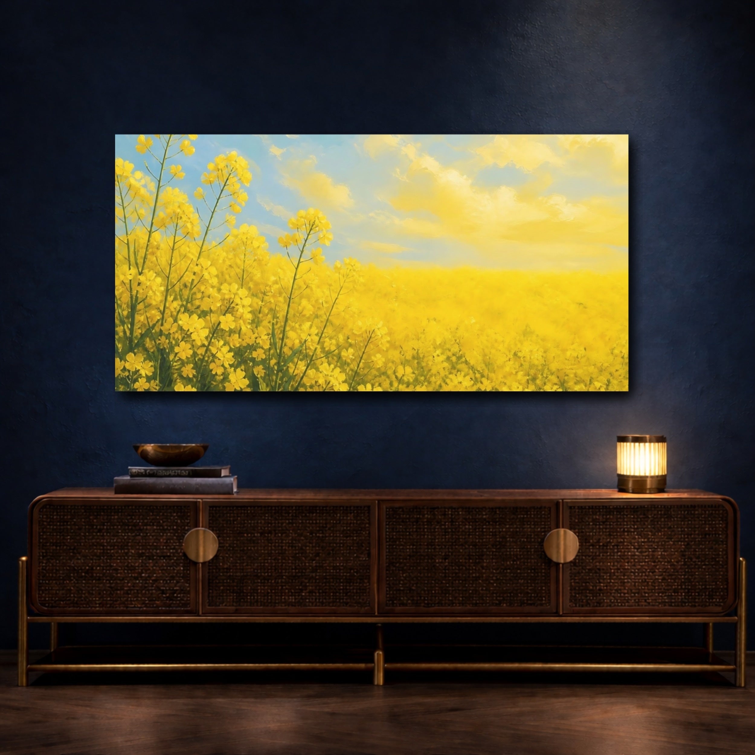 Mockup 4. Nature Rapeseed Field Yellow Landscape shown as stretched canvas wall art