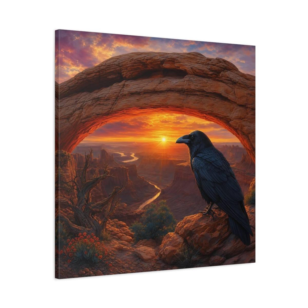Main Mockup. Nature Raven Orange Sunset shown as stretched canvas wall art