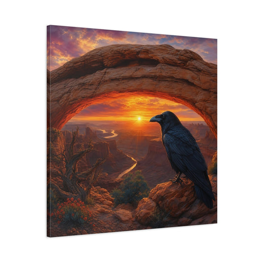Main Mockup. Nature Raven Orange Sunset shown as stretched canvas wall art