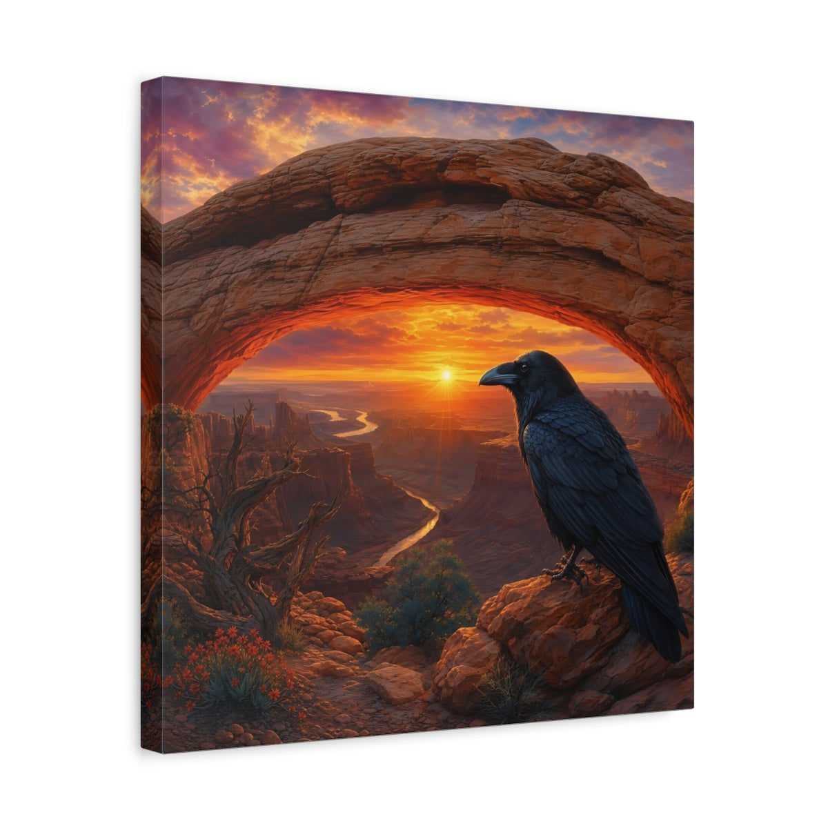 Side Mockup 6. Nature Raven Orange Sunset shown as stretched canvas wall art