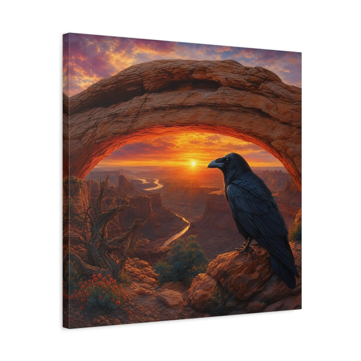 Side Mockup 4. Nature Raven Orange Sunset shown as stretched canvas wall art
