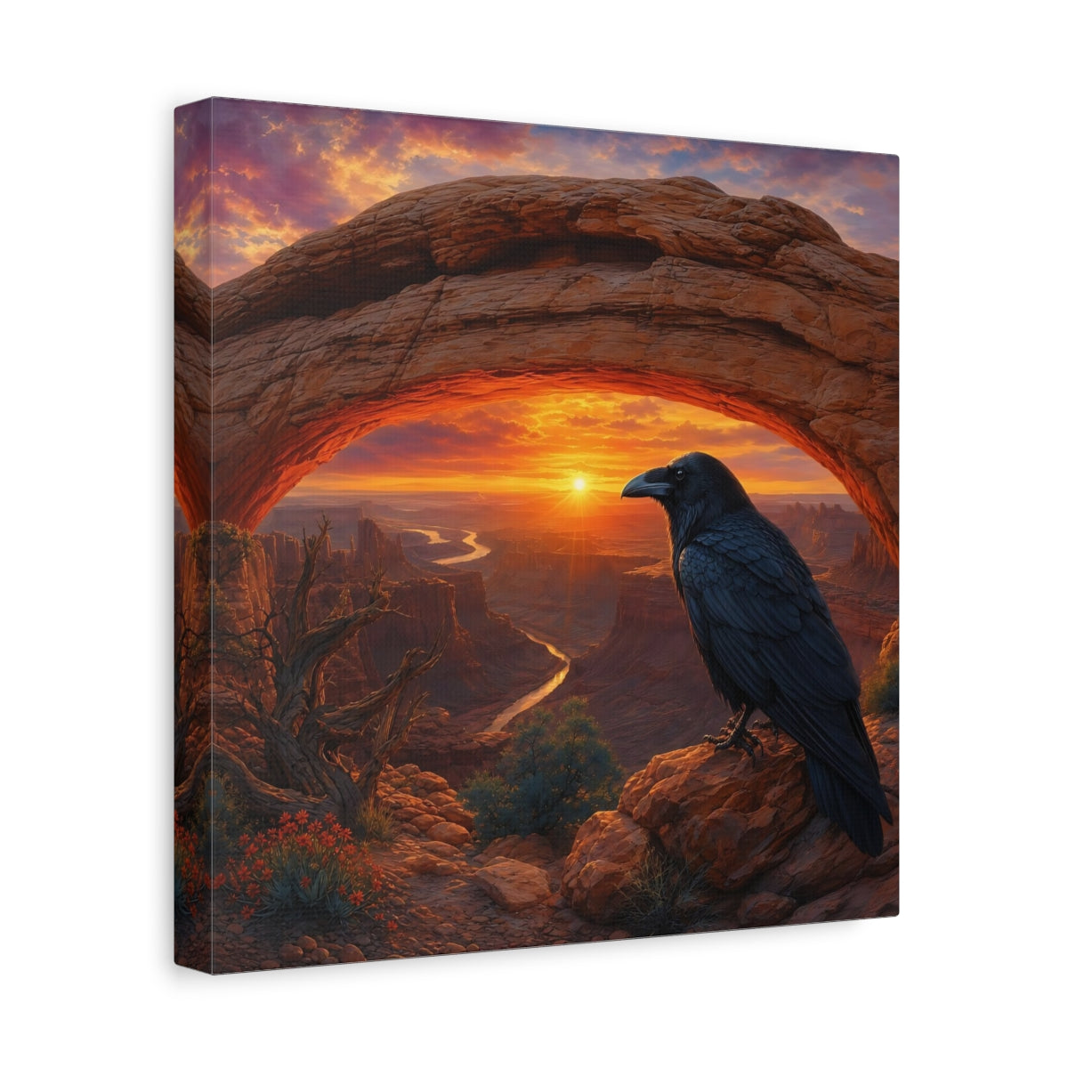 Side Mockup 8. Nature Raven Orange Sunset shown as stretched canvas wall art