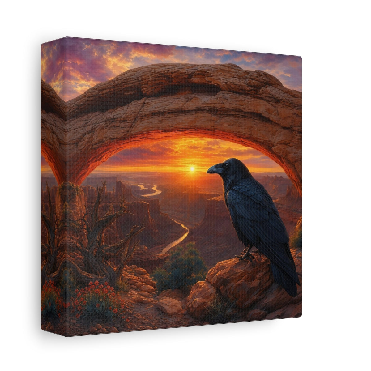 Side Mockup 2. Nature Raven Orange Sunset shown as stretched canvas wall art