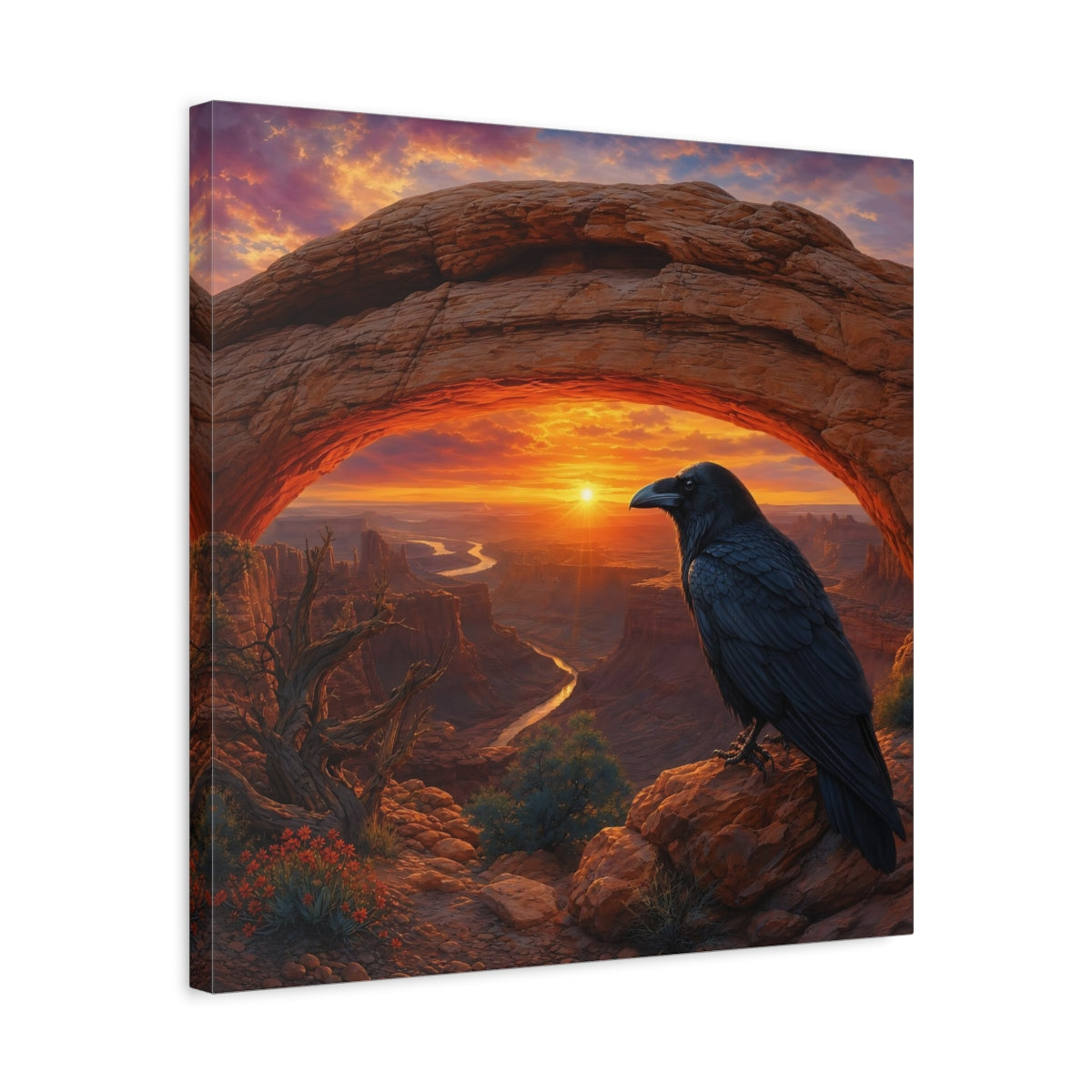 Side Mockup 5. Nature Raven Orange Sunset shown as stretched canvas wall art