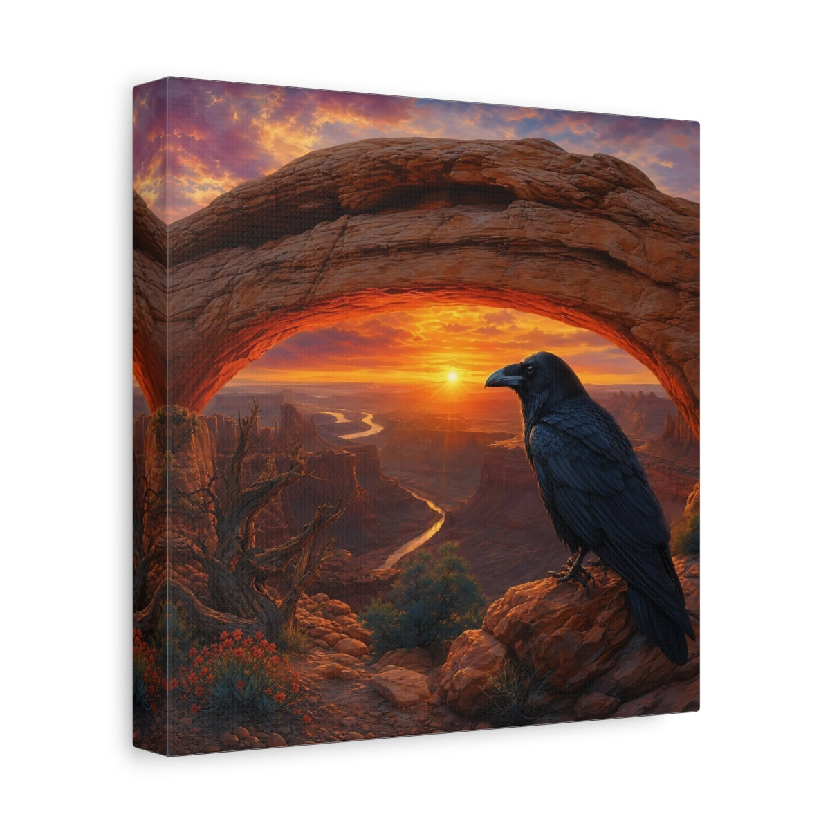 Side Mockup 9. Nature Raven Orange Sunset shown as stretched canvas wall art