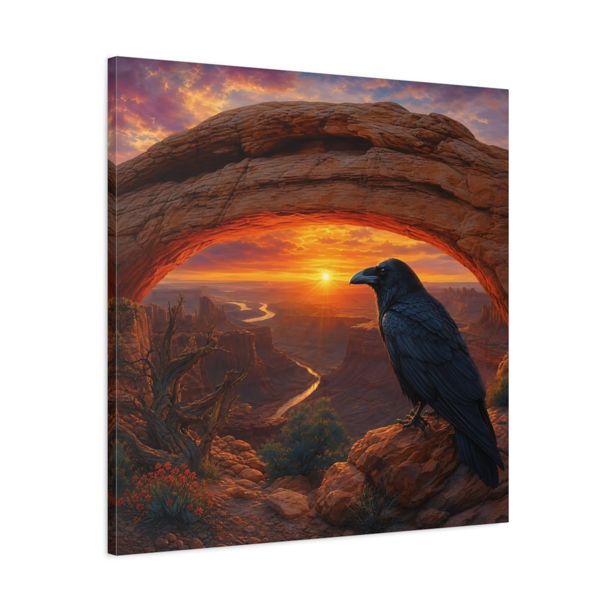 Side Mockup 3. Nature Raven Orange Sunset shown as stretched canvas wall art