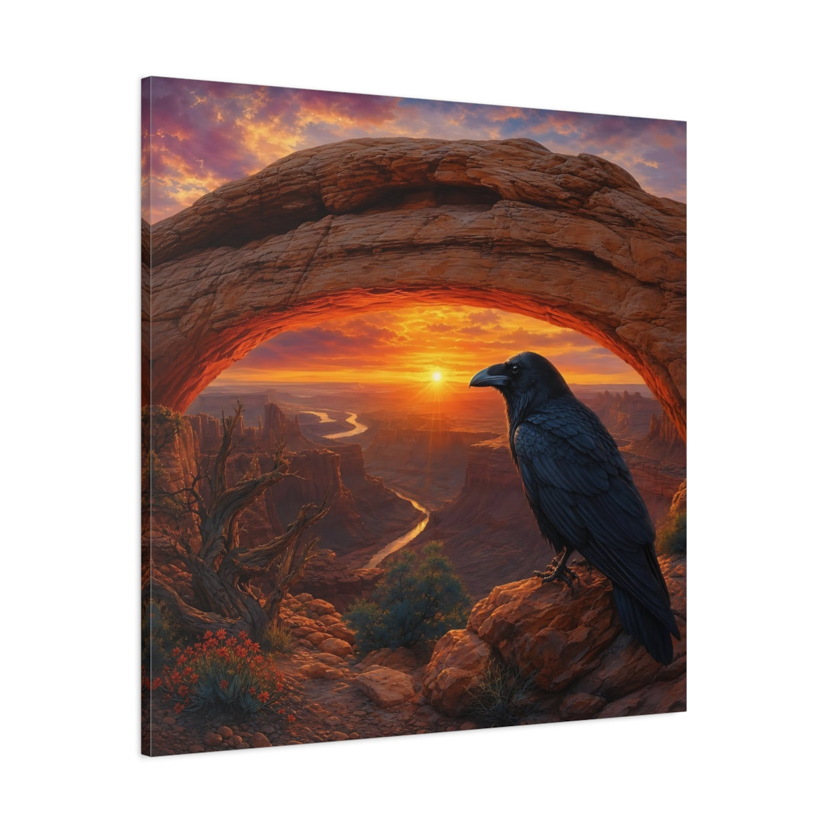 Side Mockup 1. Nature Raven Orange Sunset shown as stretched canvas wall art
