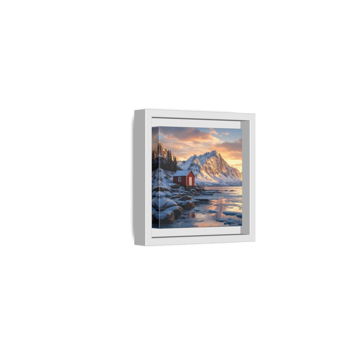 Side Mockup 22. Nature Red Cabin Winter Landscape Red Cabin shown as stretched canvas wall art