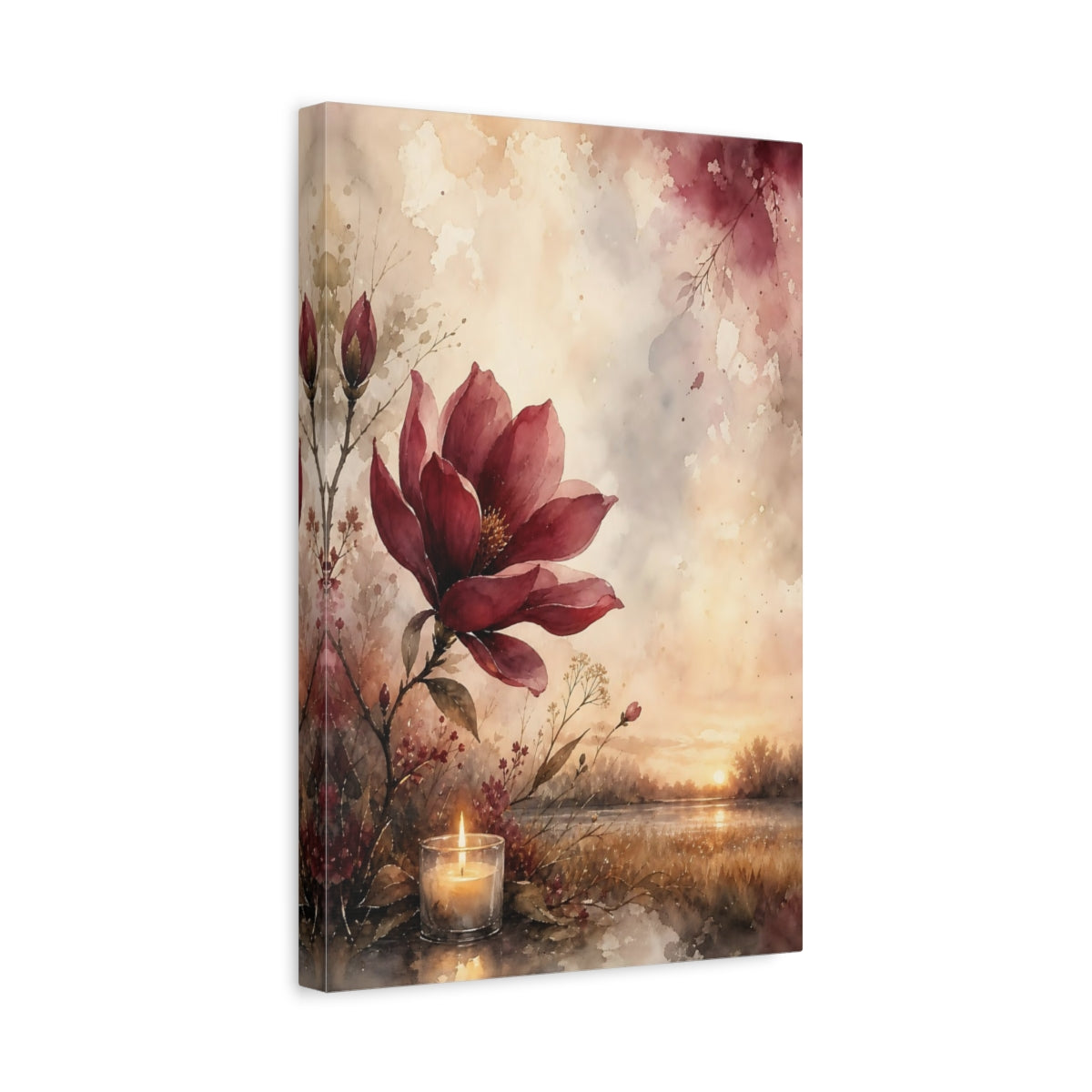 Side Mockup 4. Nature Red Flower Red Floral Sunset shown as stretched canvas wall art