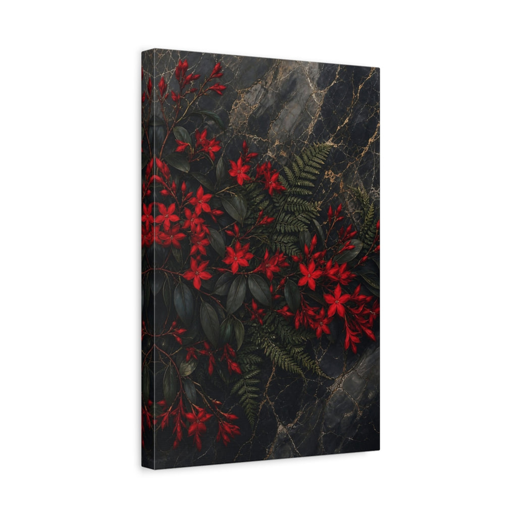 Side Mockup 4. Nature Red Flowers Red And Dark shown as stretched canvas wall art