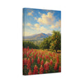Side Mockup 4. Nature Red Flowers Red Flowers Landscape shown as stretched canvas wall art