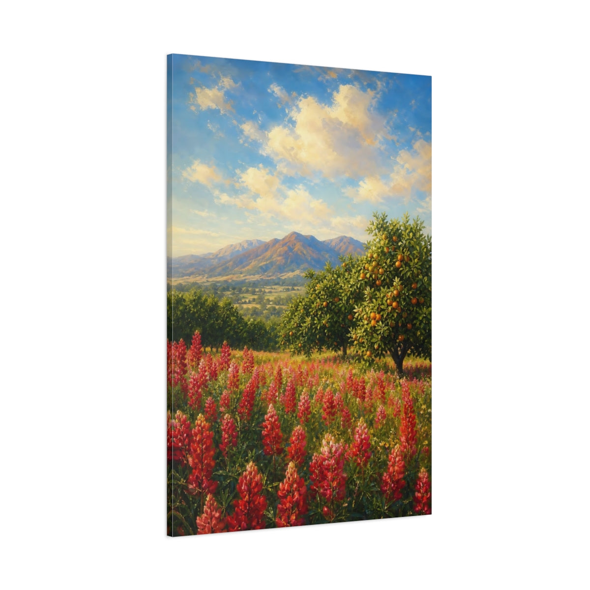 Side Mockup 1. Nature Red Flowers Red Flowers Landscape shown as stretched canvas wall art