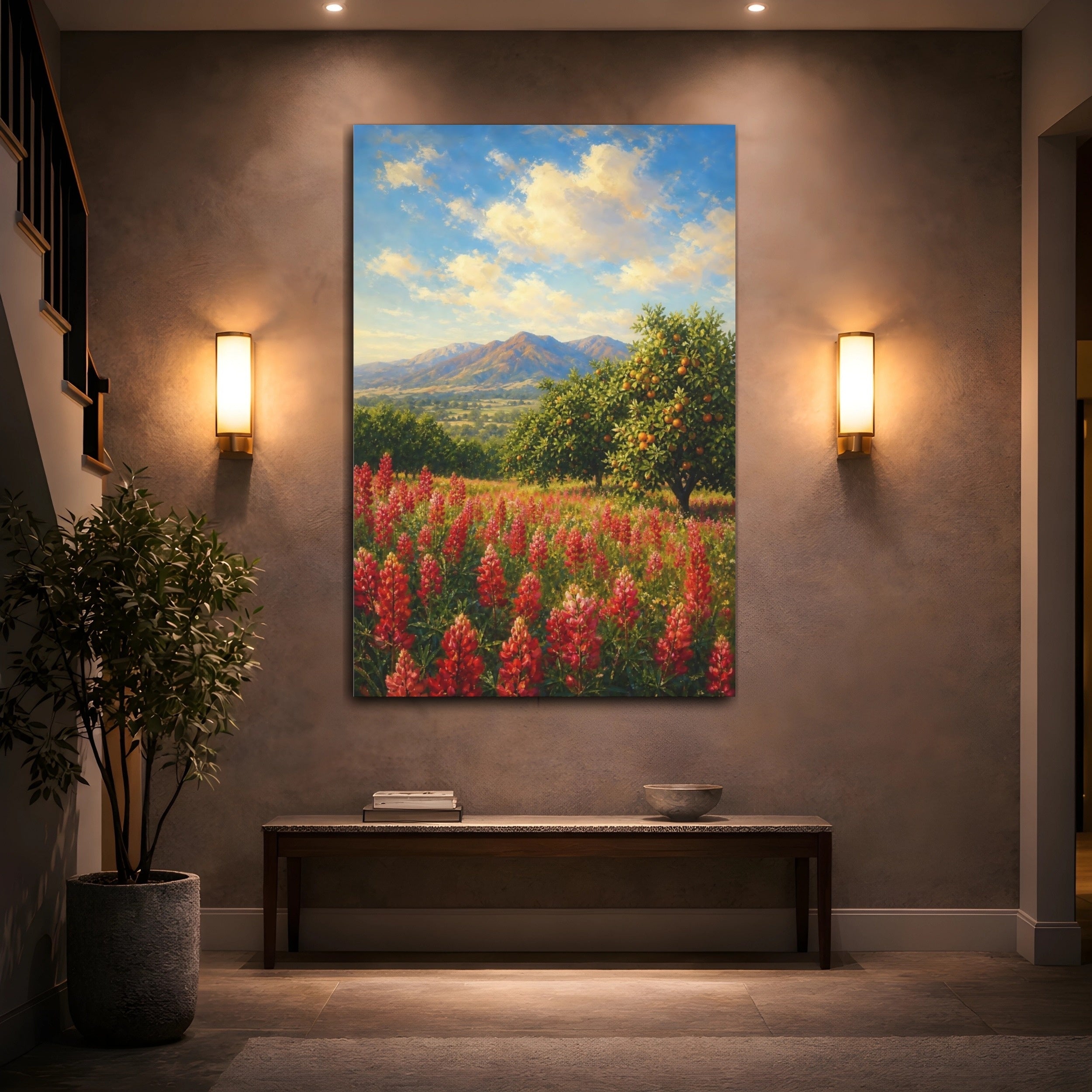 Mockup 2. Nature Red Flowers Red Flowers Landscape shown as stretched canvas wall art